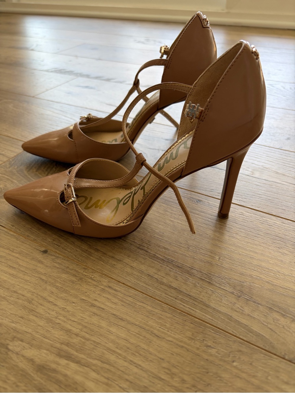 Sam Edelman Blush Patent Pointed-Toe T-Strap Heels - Picture 3 of 5